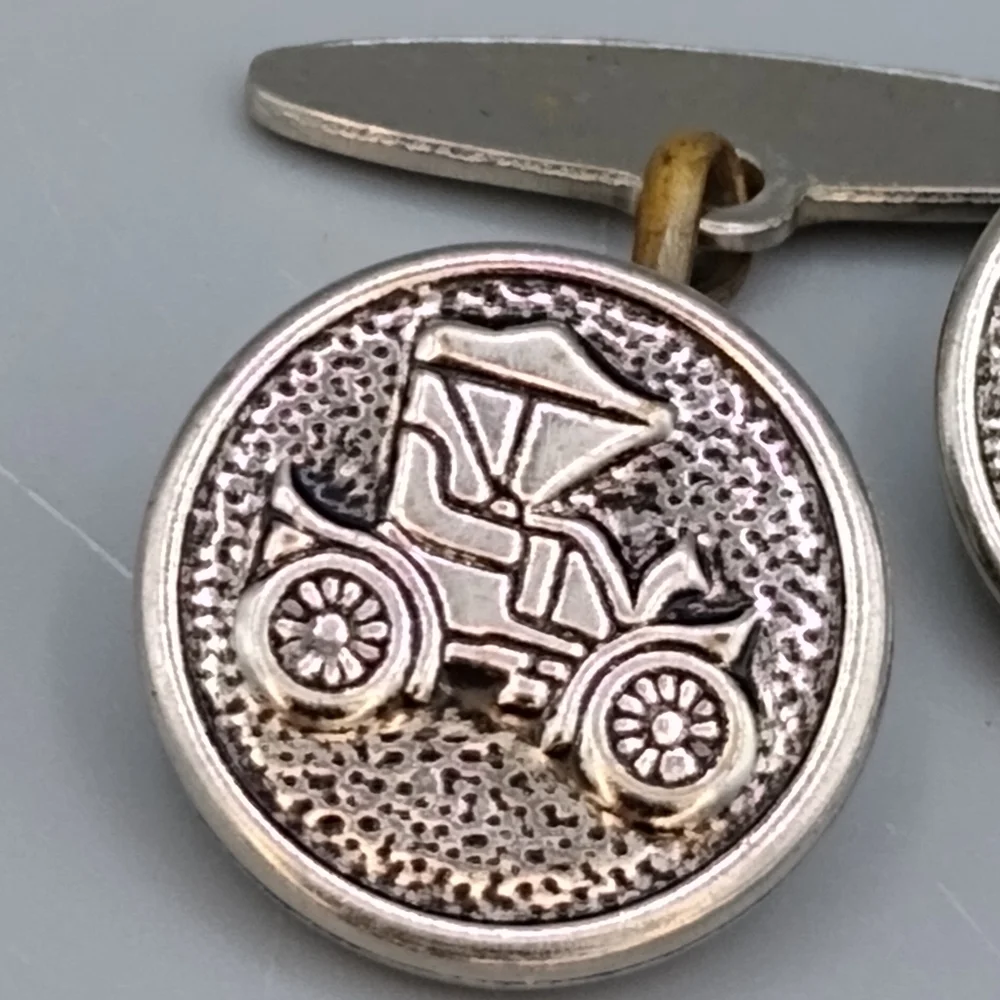Vintage Model T Ford Car Cufflinks Silver Tone Button Back .75” Auto History